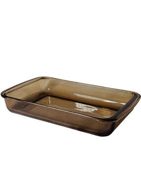 Pyrex Amber Brown Cake Pan 2qt Visions baking dish Fireside glass casserole 232N